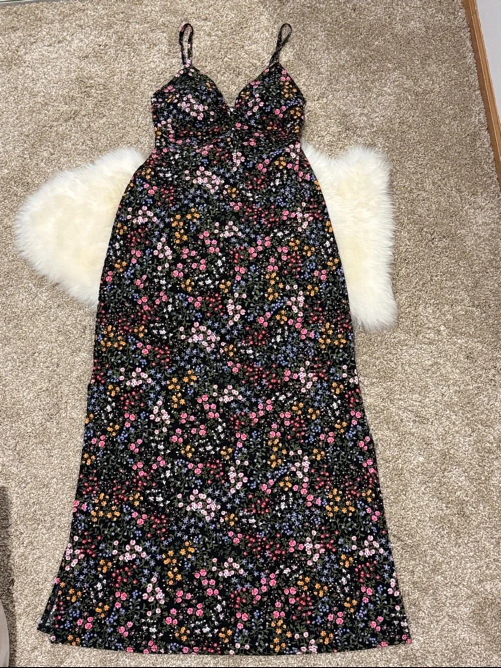 No Boundaries Women’s Muti Color Floral Spaghetti Strap Maxi Black Dress Size S - Picture 1 of 7